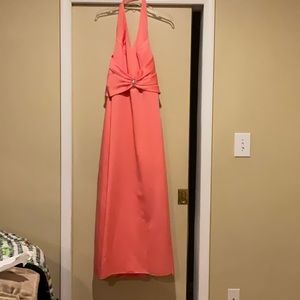 Jordan coral halter top floor length  bridesmaid dress rhinestone embell…